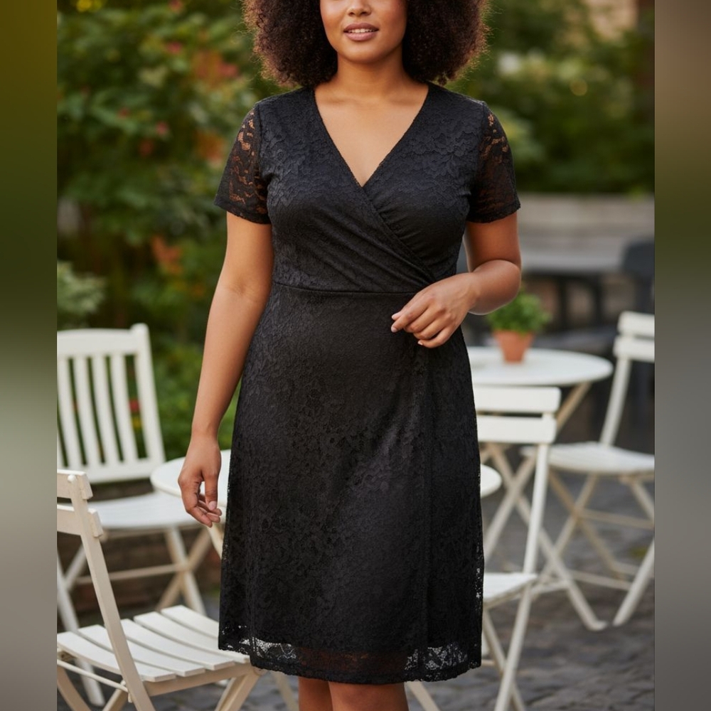 NWT Roaman's Plus Black Tiered Lace Special Occasion Party Dress Sz 32W